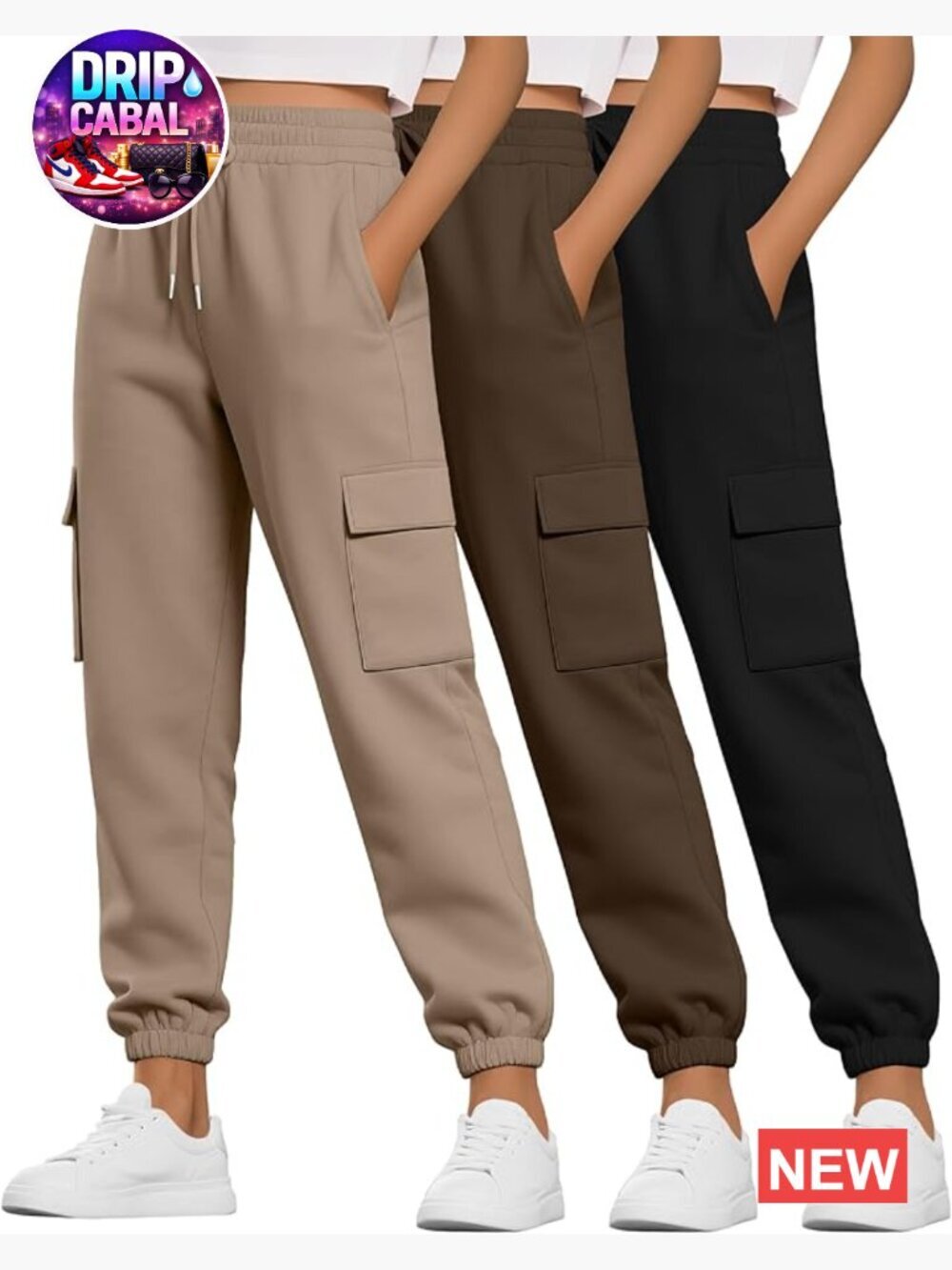 3 Pack Women's Cargo Sweatpants Joggers High Waist with Pockets